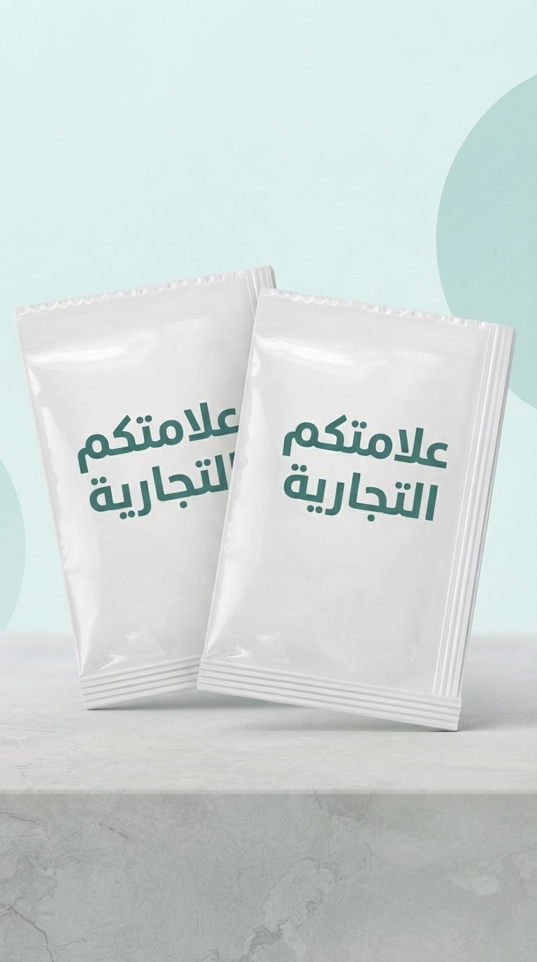 كيسا ساشيه مطبوع عليهما «علامتكم التجارية»