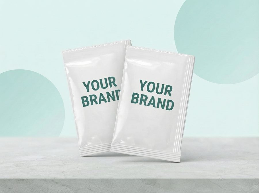 Two sachets printed YOUR BRAND